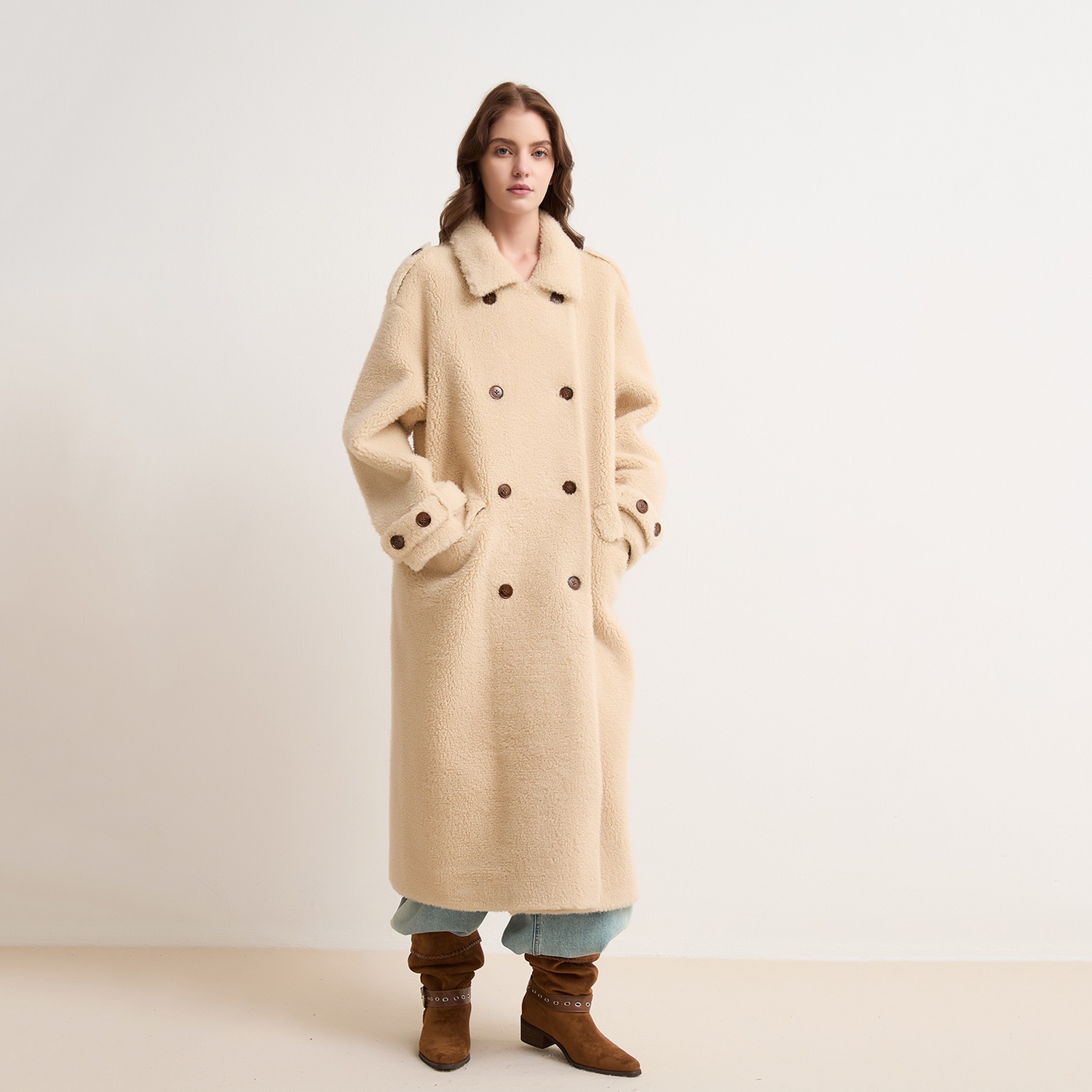 2025秋冬 シンプル ロング エコ ラムファー オールインワン ジャケット 厚手 ファーコート レディース