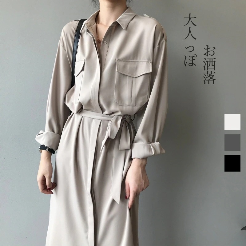 2025新作 高級感シャツワンピース レディース 気質着痩せ 長袖 ロングワンピース 大人 通勤 お洒落 韓国 ワンピース ウエスト引き締め 着痩せ ドレス 韓国ファッション母の日
