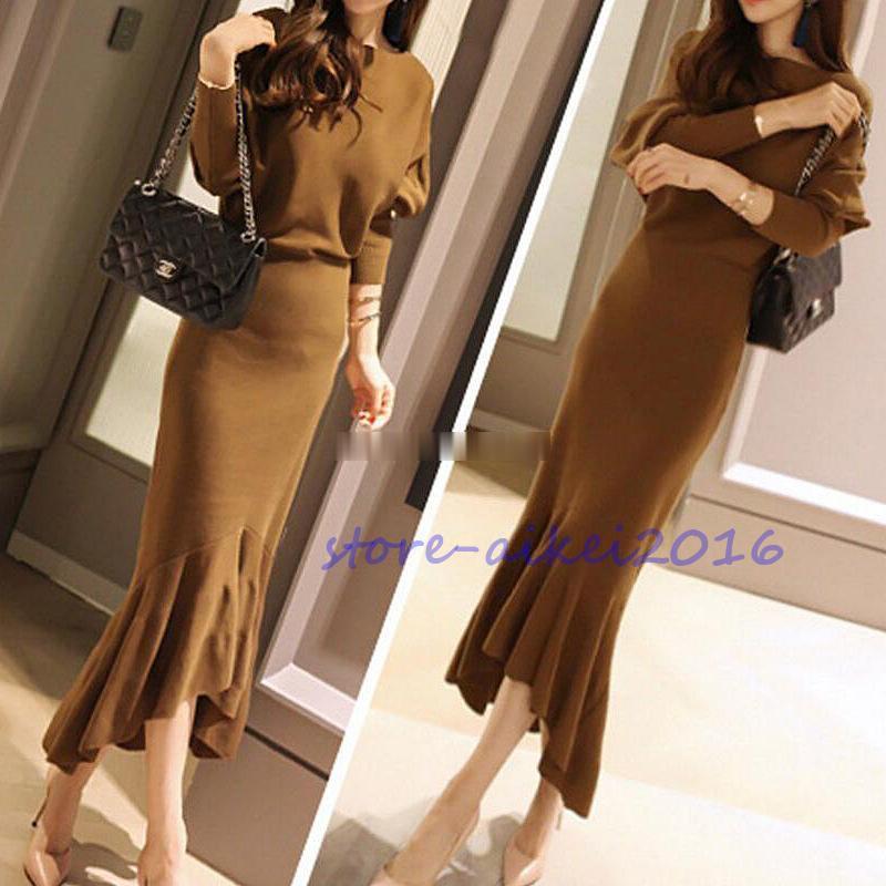 ニットワンピース レディース 40代 秋冬 長袖ワンピース タイトニット マーメイドスカート フレア ニットインナー オシャレ 韓国風 大人 上品