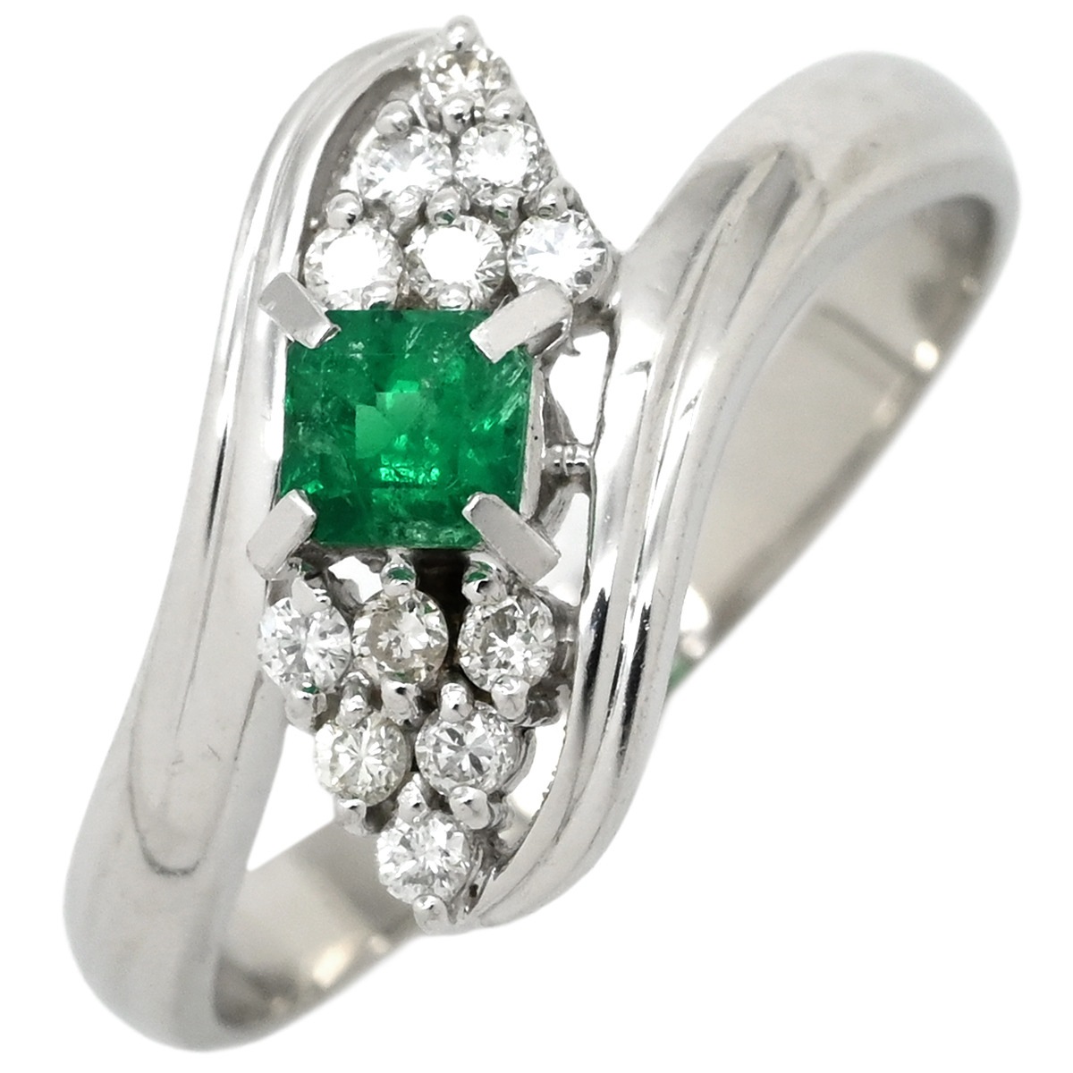 リング 指輪 エメラルド ダイヤモンド リング プラチナシルバー グリーン 緑 Pt850 16号【中古】