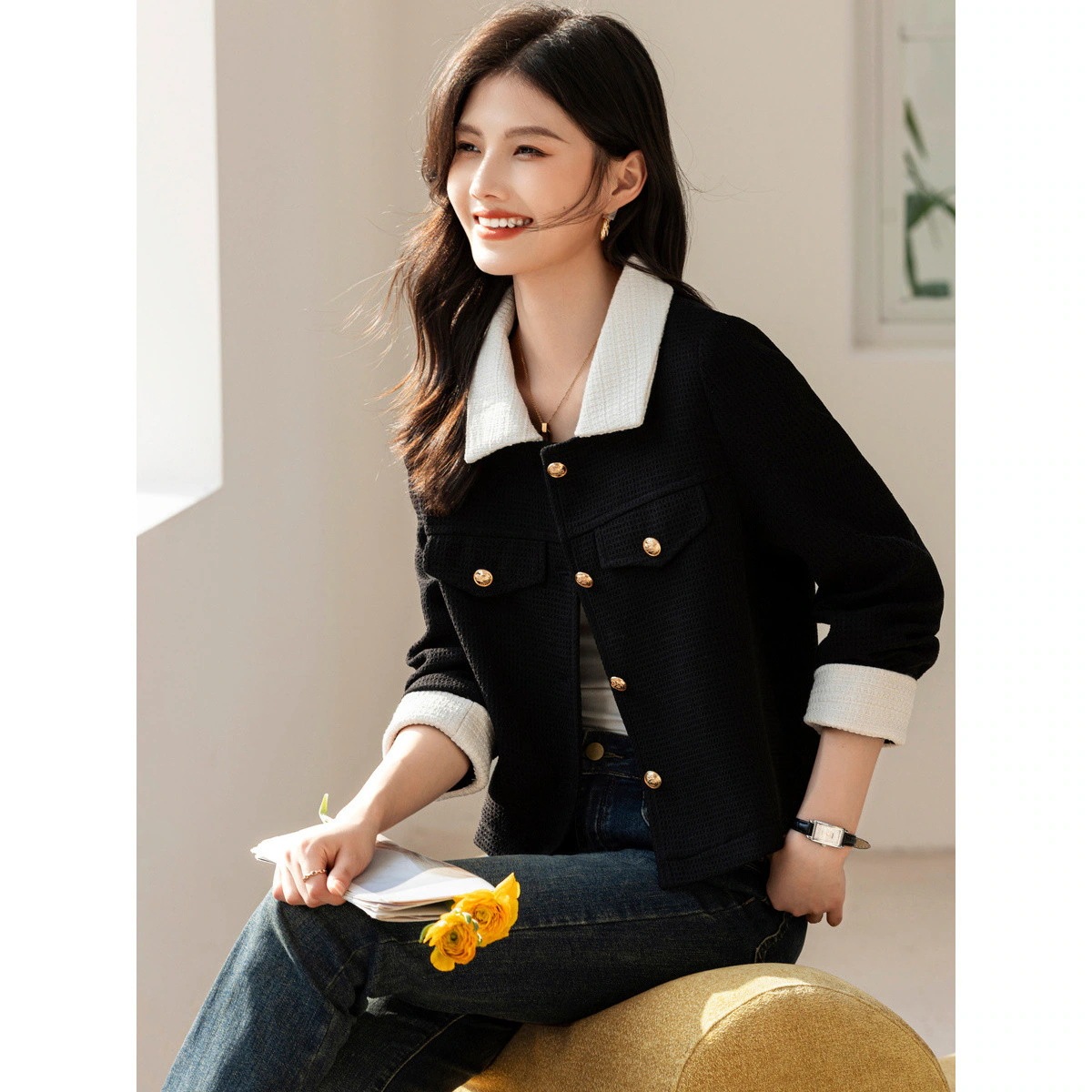 ジャケット 冬アウター ファッション レディース 高級感 レディースファッション ロングコート 小香風 コート 女 2023 秋 韓国 気質 編む 上着 マウンテンパーカー
