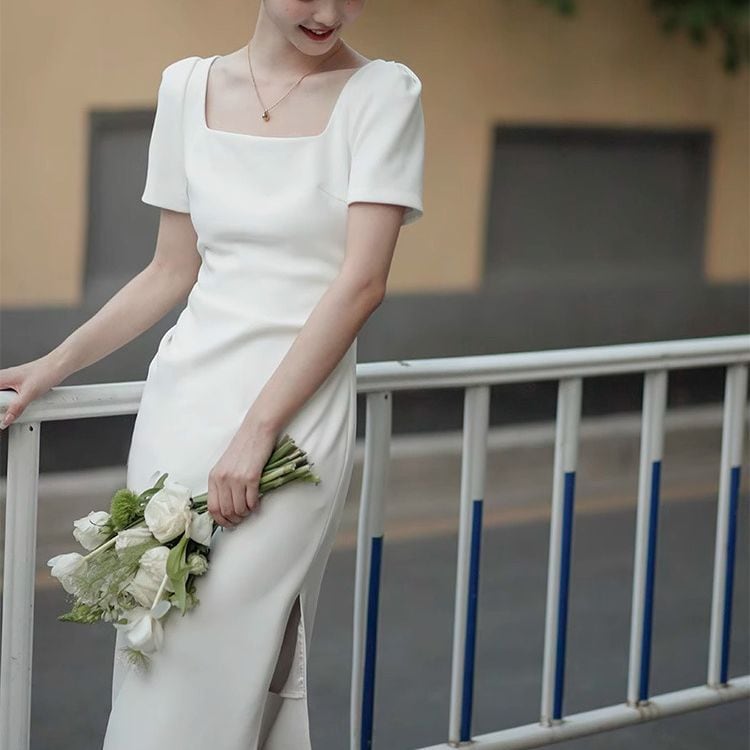 ホワイト ドレス 夏 フランス 気質 婚約 ホステス スモールドレス レディース