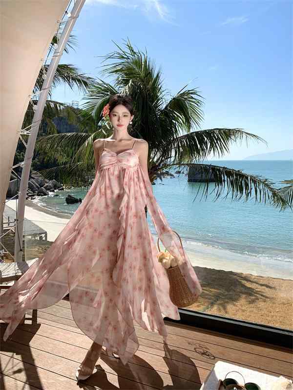 ワンピース リゾート レディース ビーチ バケーション 衣装 ビーチ スカート 旅行 スーパー フェアリー aライン スリング 花柄 ドレス 夏