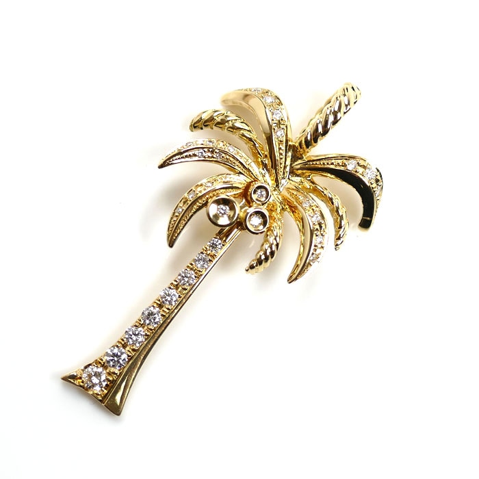 SJX K18YG イエローゴールド パームツリー ハイエンドモデル ペンダントトップ 5ZC0167 ダイヤモンド0.30ct 5.7g メンズ 中古