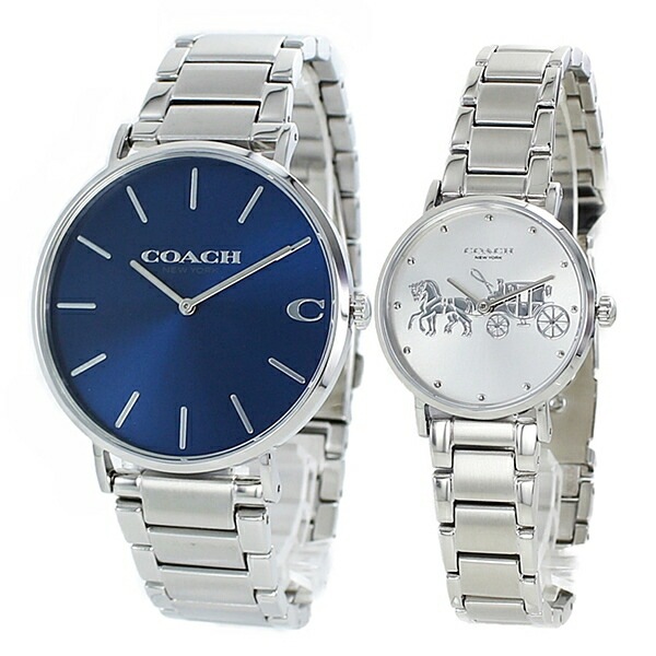 カップル メンズ レディース コーチ ペアウォッチ 腕時計 手表 ペア 時計 大人 ペアコーデ 夫婦 両親 贈り物 ギフト ブルー シルバー ブレスレットウォッチ スリム 薄いケース ポイント消化