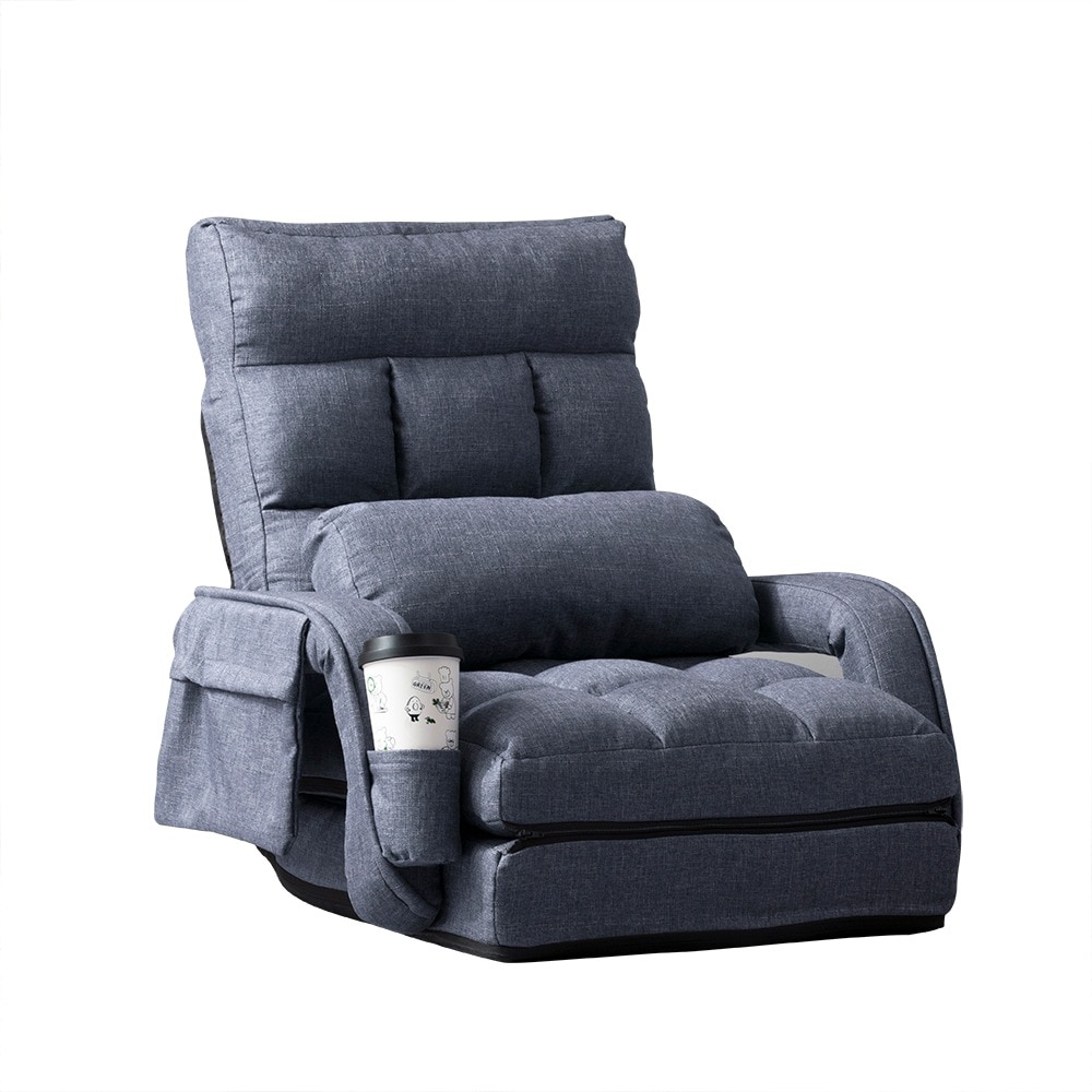 【大好評！最安値挑戦!】座椅子 リクライニング 14段ギア リクライニングチェアー ファブリック 座イス おしゃれ 椅子 チェアー いす イス コンパクト Blue FabricC544