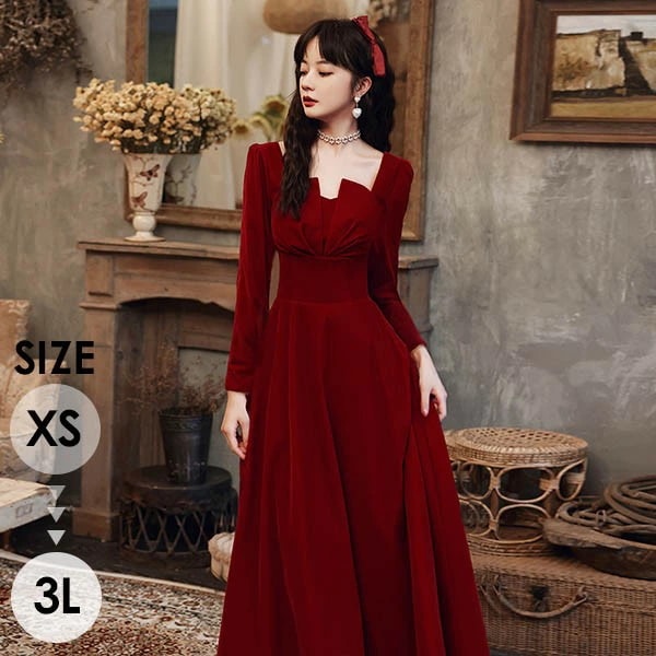 ドレス 大人 ピアノ 発表会 ロングドレス ミモレ丈 演奏会 演奏会用ドレス 赤 袖付き ピアノ発表会 結婚式 高校生 パーティードレス 演奏会ドレス 大きいサイズ 母親 コンクール イブニングドレス
