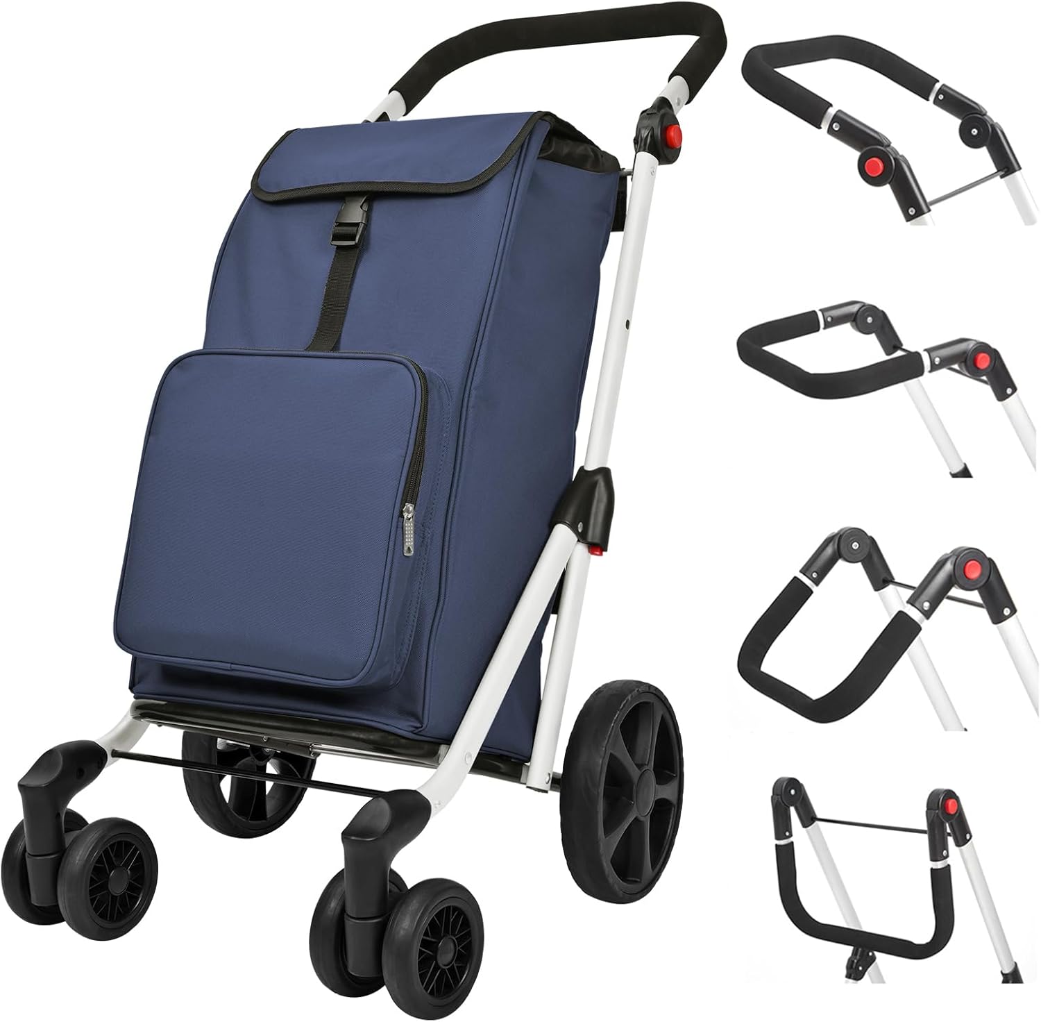 ショッピングカート 6輪 買い物カート 保冷バッグ付き ショッピングキャリー 押す引く２way 45L大容量 買い物 キャリー おしゃれ 軽量（ネイビー）