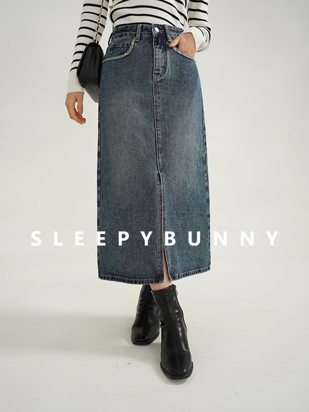 Sleepy Rabbit スリットデニムフリンジカジュアルスカート