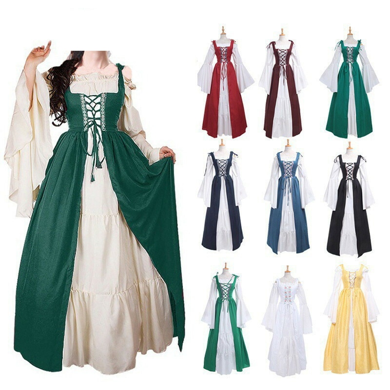 【限定セール】宮廷服ドレス 仮面舞踏会ドレス 黒 紫 ゴシック様式 ビクトリア 風 2点セット 学園祭 文化祭 舞踏会 コスチューム 全9色 ワンピース パーティードレス 衣装 コスプレ クリスマスコスチューム一式