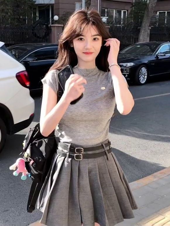 セットアップ レディース アクティブ減齢学院風トップスプリーツスカート2枚セット