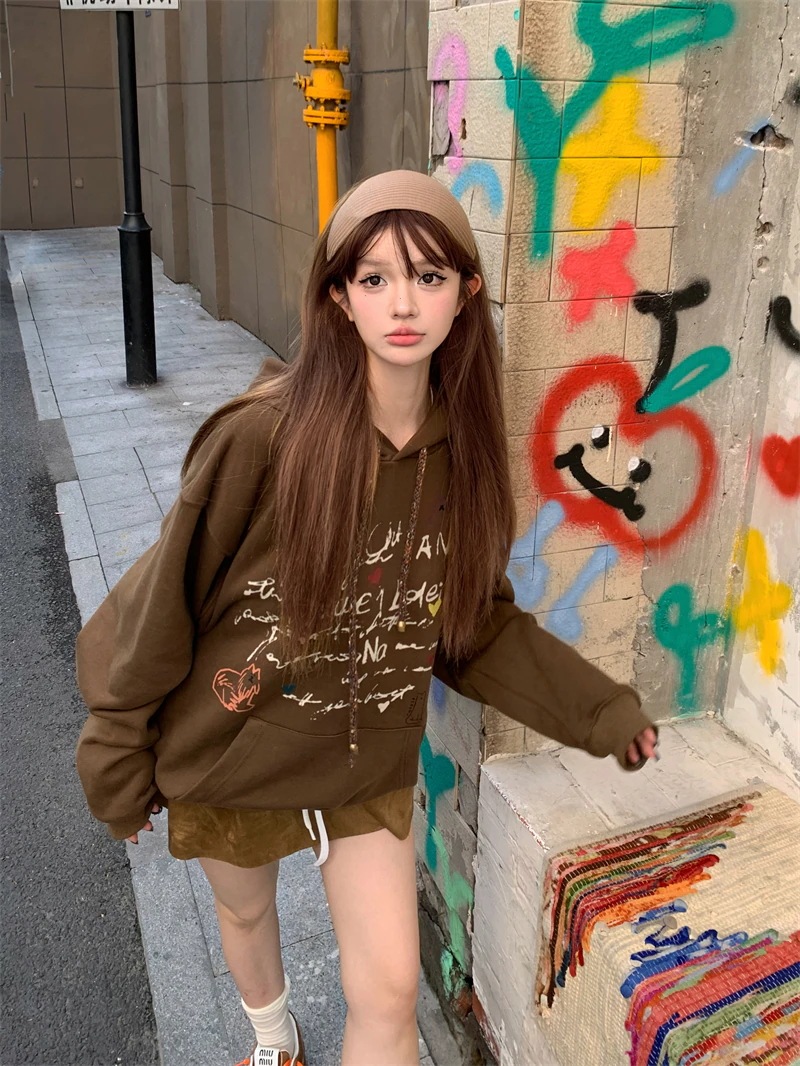 2024秋冬トップス 普段使い 厚手裹起毛韓国風長袖レトロパーカーカジュアルルーズファッション系ゆったり大人っぽかわいいレディースフード付き羽織りサイズきれいめシルエットトレーナー 大学生通学高校