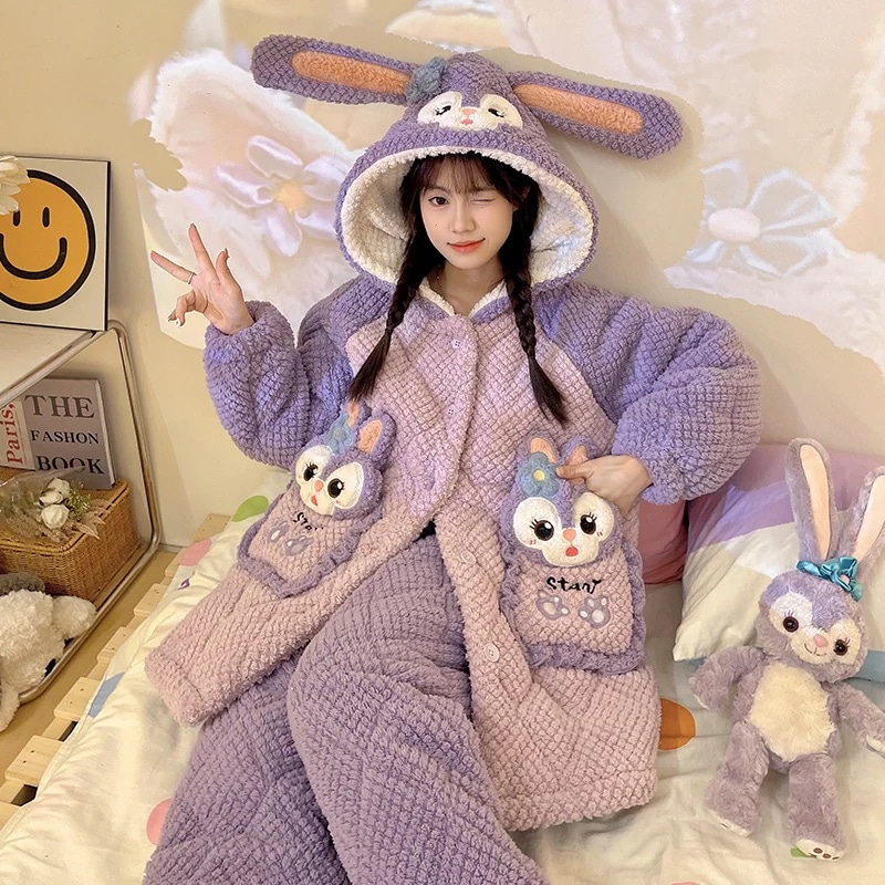 通学 珊瑚絨毯パジャマ女性冬加絨毯厚手フランネル三重挟み綿入れの星黛露キャラクターかわいい部屋着 保育園 小学部