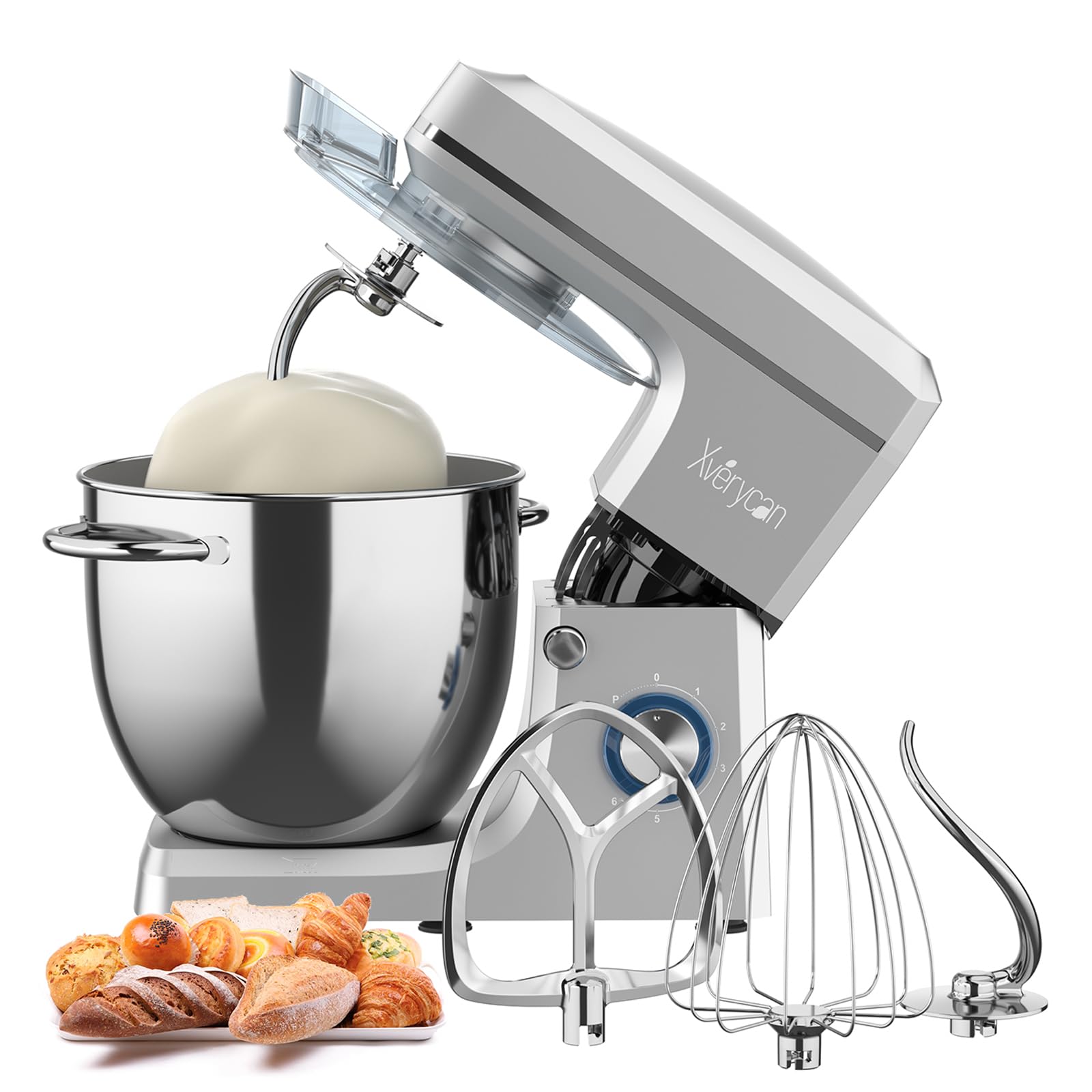 スタンドミキサー 10L 大容量 業務用 家庭用 6段階速度調節 卓上ミキサー 純銅モーター パン捏ね/ケーキ作り/泡立て 3種類アタッチメント付き 日本語説明書付き