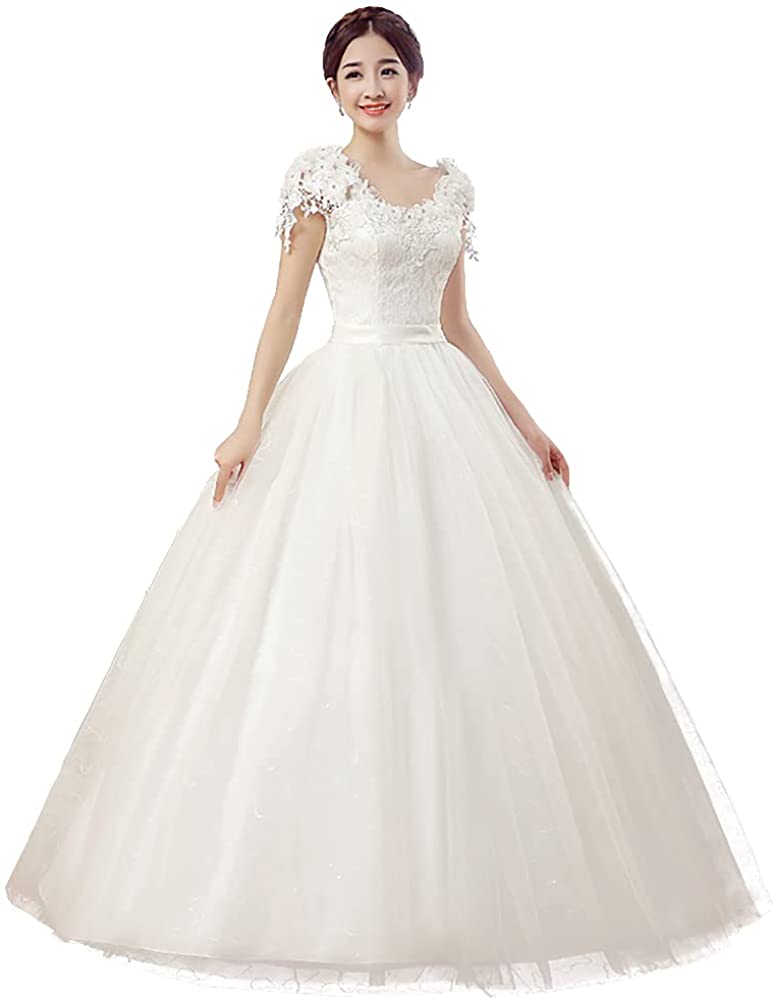 ロング丈 ウエディングドレス 袖あり刺繍パーティードレス 結婚式 花嫁ドレス 純白 パーティードレス