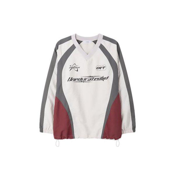 メンズ OFF スポーティ トラック Vネック 長袖 Tシャツ RM-TSA-Q068-グレー