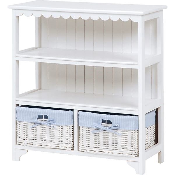 キャビネット（収納棚/オープンラック） 幅70cm 木製 バスケット2つ付き カントリー調 ホワイト（白）