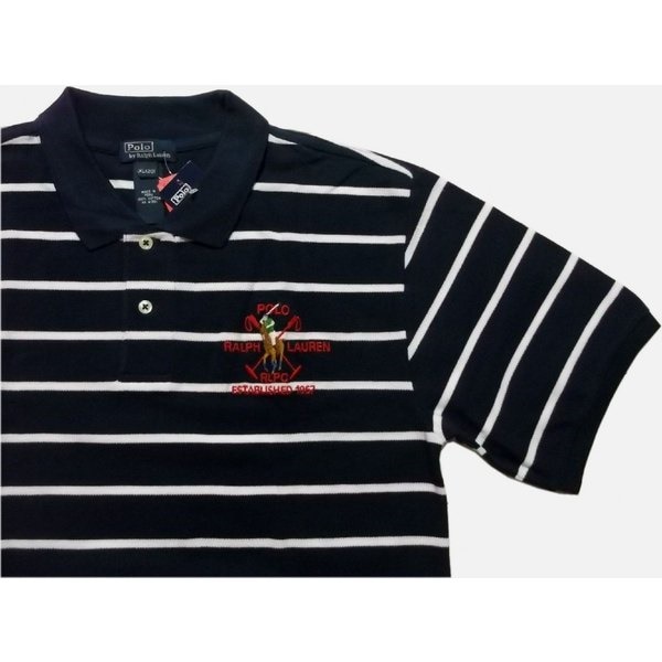ボーイズサイズ 半袖 ボーダー 刺繍 鹿の子 ポロシャツ ネイビー boys PR2-207