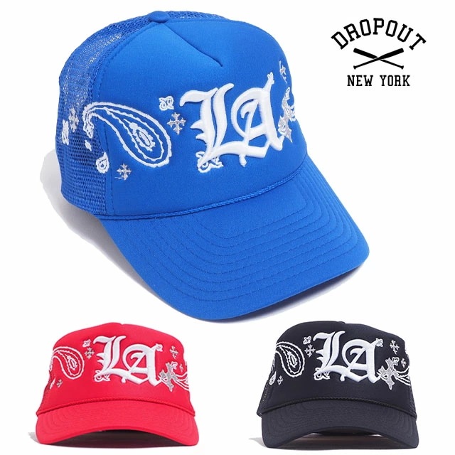 DROP OUT NEW YORK NYC メッシュキャップ トラッカーハット メンズ レディース ブラック 黒 帽子 小物 スナップバック フリーサイズ ドロップアウト ニューヨーク LA CHR