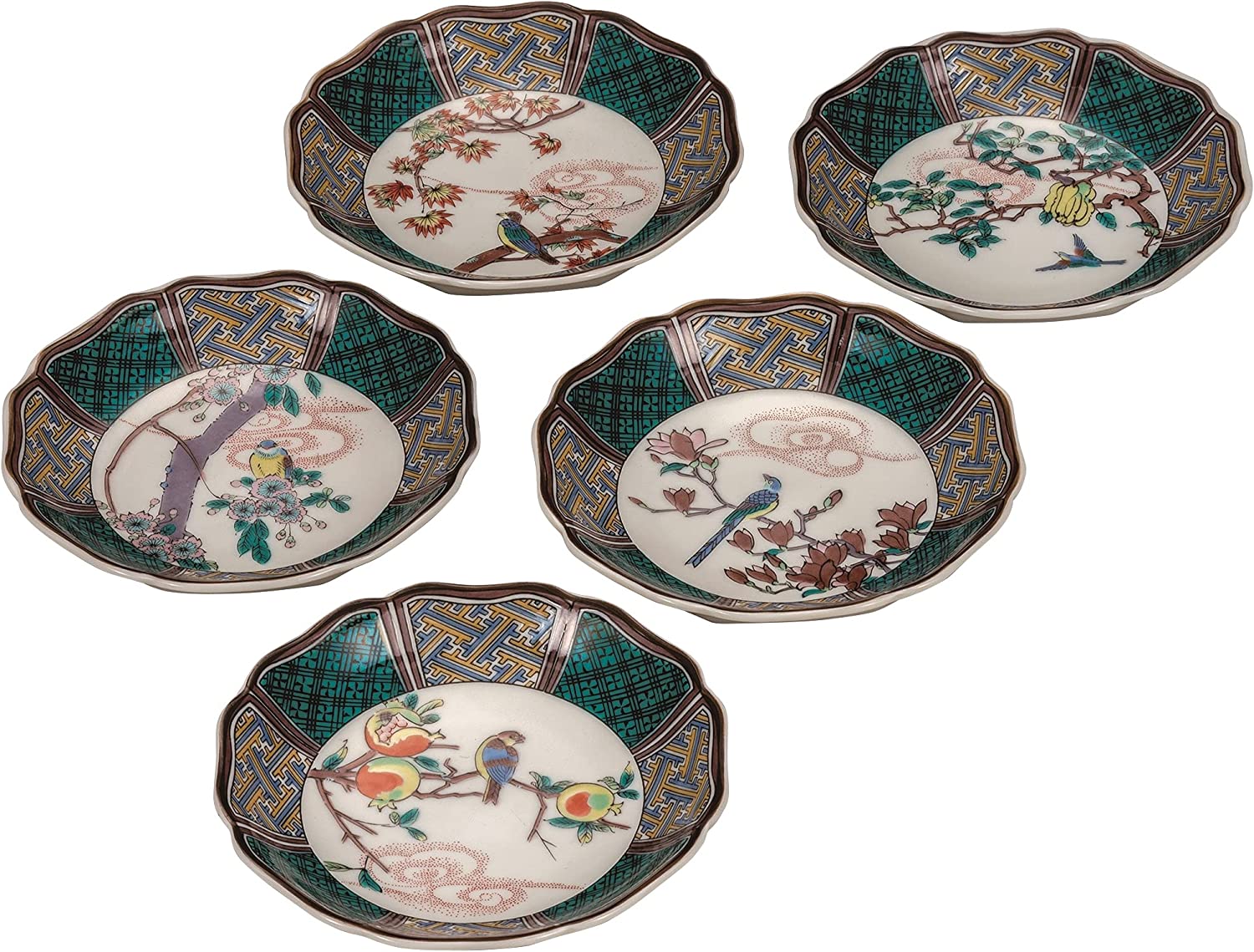 九谷焼　皿揃　(4.2号　)花鳥絵変わり　 K7-59　小皿セット