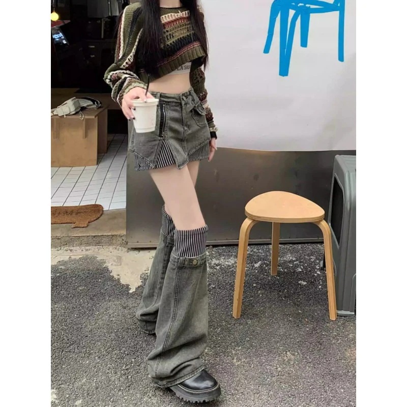 大きいサイズ ファット ジーンズ レディース オーバーオール サブカルチャー カットオフ パンツ スーツ 甘辛 レッグセット トレンド