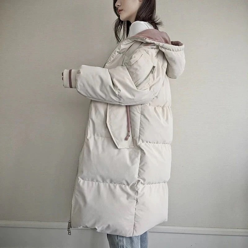 人気沸騰柄追加ダウンコートレディース冬服ロング丈フード付きキルティングダウンジップアップ無地秋冬ゆったり暖かいひざ丈保温防寒羽織りアウター軽量