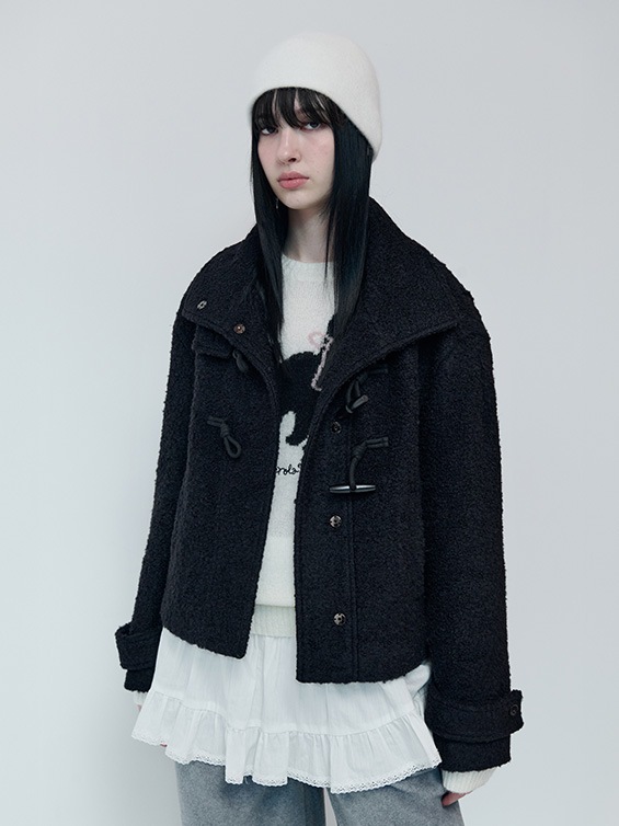 HIGH NECK DUFFLE SHORT COAT BLACK