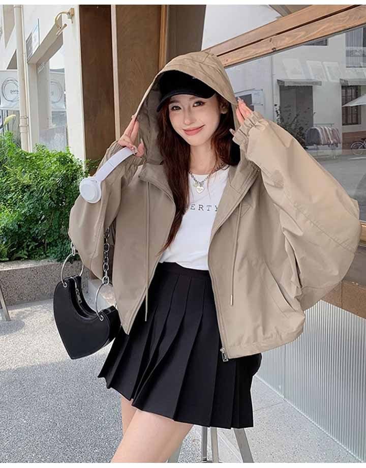 【急速出荷!】マウンテンパーカー レディース コート ライトアウター ブルゾン フード付き 春 秋 ショート ドルマンスリーブ 大きいサイズ シンプル おしゃれ カジュアル かわいい 通勤 通学