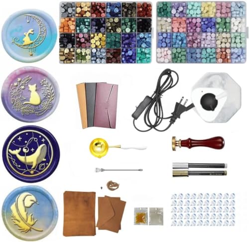 Kandar シーリングスタンプ 電気仕様 シーリングワックス セット 【48色豪華セット】 ヘッド 蝋封 ワックス大量 手紙 招待状 祝福 告白 祝い 手紙 装飾 DIY (48色ワックスビーズ+ス