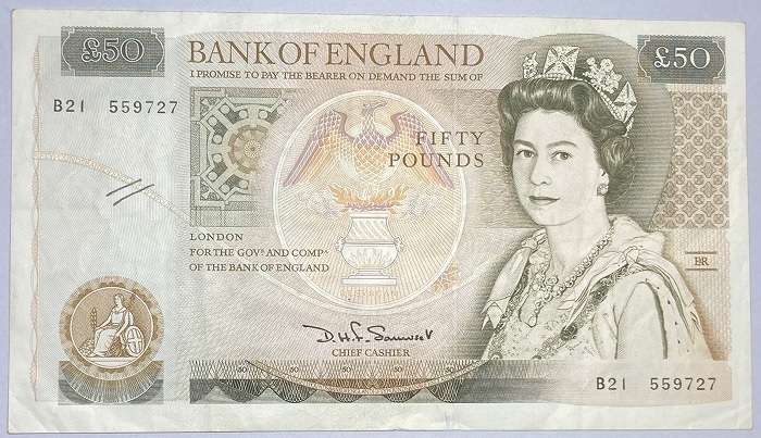 【大型紙幣】英国 50ポンド 1981年 表 エリザベス女王 裏クリストファーマイケルレン (建築家) 美品 世界 外国 貨幣 古銭 旧紙幣 旧札 旧 紙幣 アンティーク 記念 16,500円