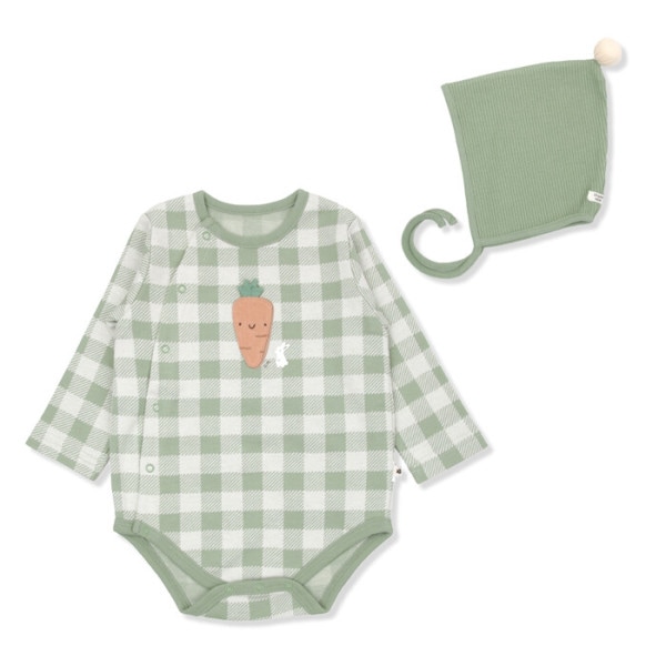 キャロットチェック長袖ボディスーツ(MHZLQS02)