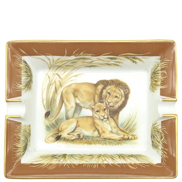 エルメス HERMES 雑貨 アッシュトレイ 灰皿 ライオン 陶磁器 ブラウン 茶 小物入れ 【中古】
