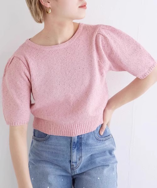 トップス カーディガン 半袖 パフスリーブ ラウンドネック 前開き ボタン ショート丈 かわいい 大人可愛い きれいめ シンプル 上品 おしゃれ かっこいい カジュアル こなれ感 個性的 主役級