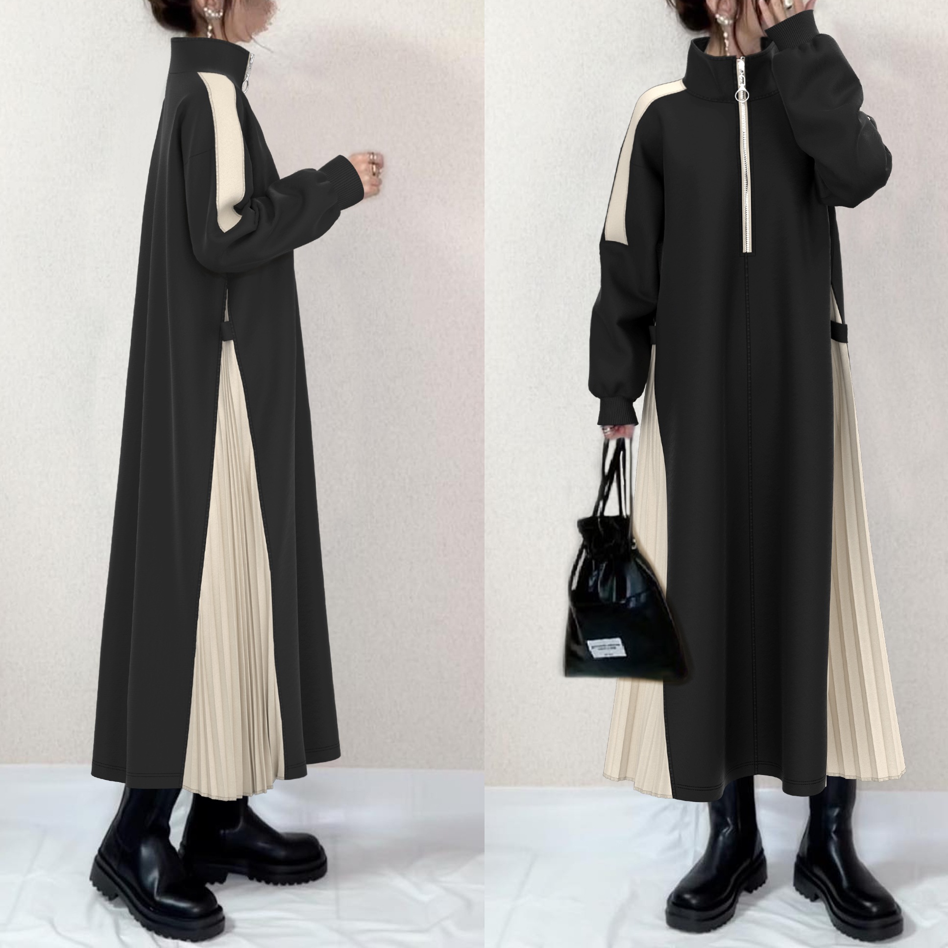 【今季注目】 着回し柔らかくて優しい印象配色切り替えマキシワンピース