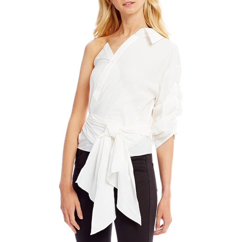 ジャンビニ レディース トップス ブラウス・シャツ【Gianni Bini Jessa One Shoulder Pleated Volume Blouse】White ジャンビニ レディース トップス ブラウス・シャツ【Gianni Bini Jessa One Shoulder Pleated Volume Blouse】White