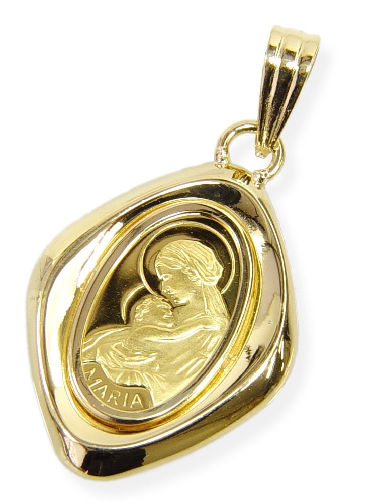 純金ペンダントトップ・1.0グラムマリア肖像オーバルフォルム・K24金18金枠