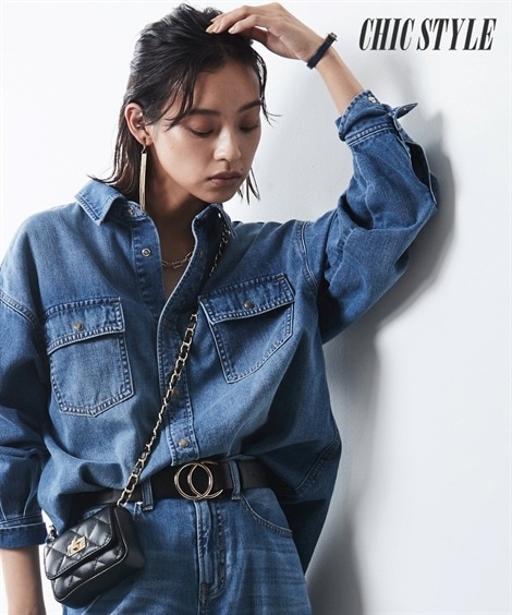 レディース シャツブラウス 大きいサイズ 綿100％ライトオンスデニムシャツ シックスタイル ブルー系デニム ネイビー系デニム