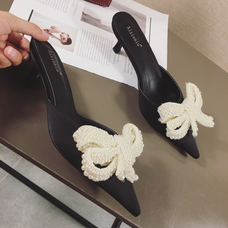 ポインテッドトゥ パンプス ミュール レディースパンプス ヒール 5cmヒール リボン 履きやすい 美脚 かわいい 大人可愛い きれいめ おしゃれ ラブリー キュート 大人っぽい 女っぽ セクシー