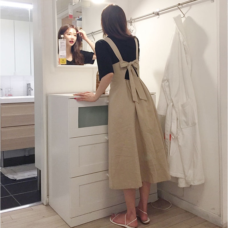 ワイドストラップ ワンピース Tシャツ 袖あり 半袖 ラウンドネック バックリボン バックコンシャス ハイウエスト 2点セット ツーピース きれいめ カジュアル おしゃれ お洒落 大人可愛い