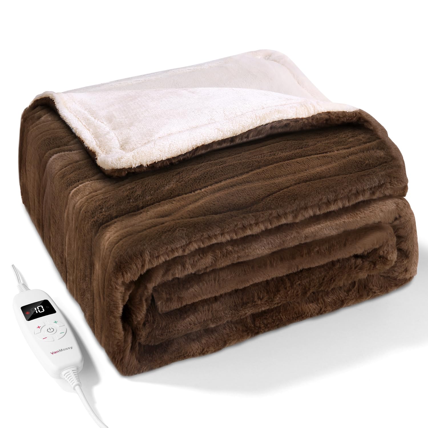 電気毛布 敷き 掛け兼用 VanMossy 節電 188×130cm 電気ブランケット 速暖 均一加熱 頭寒足熱 ダニ退治 10段階温度調節＆省エネタイマー（1-8時間）電気膝掛け 電気敷き 電気敷毛