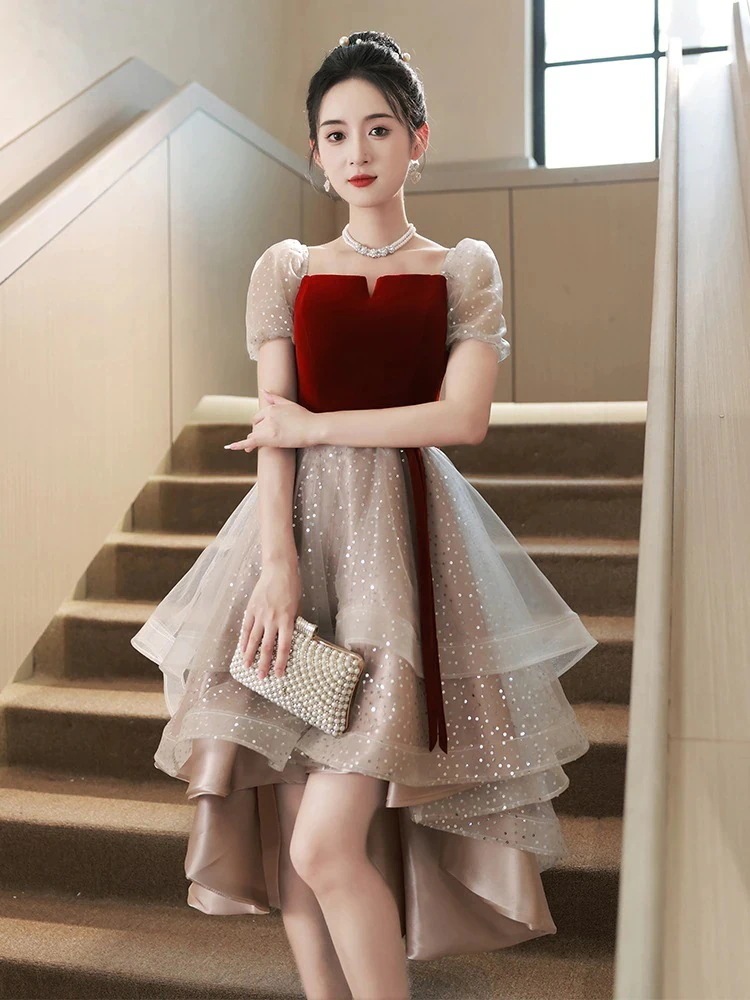 ブライズメイド ドレス ドレス 2025 ドレス バック ドア 前が短い 後ろが長い ホスト 女性