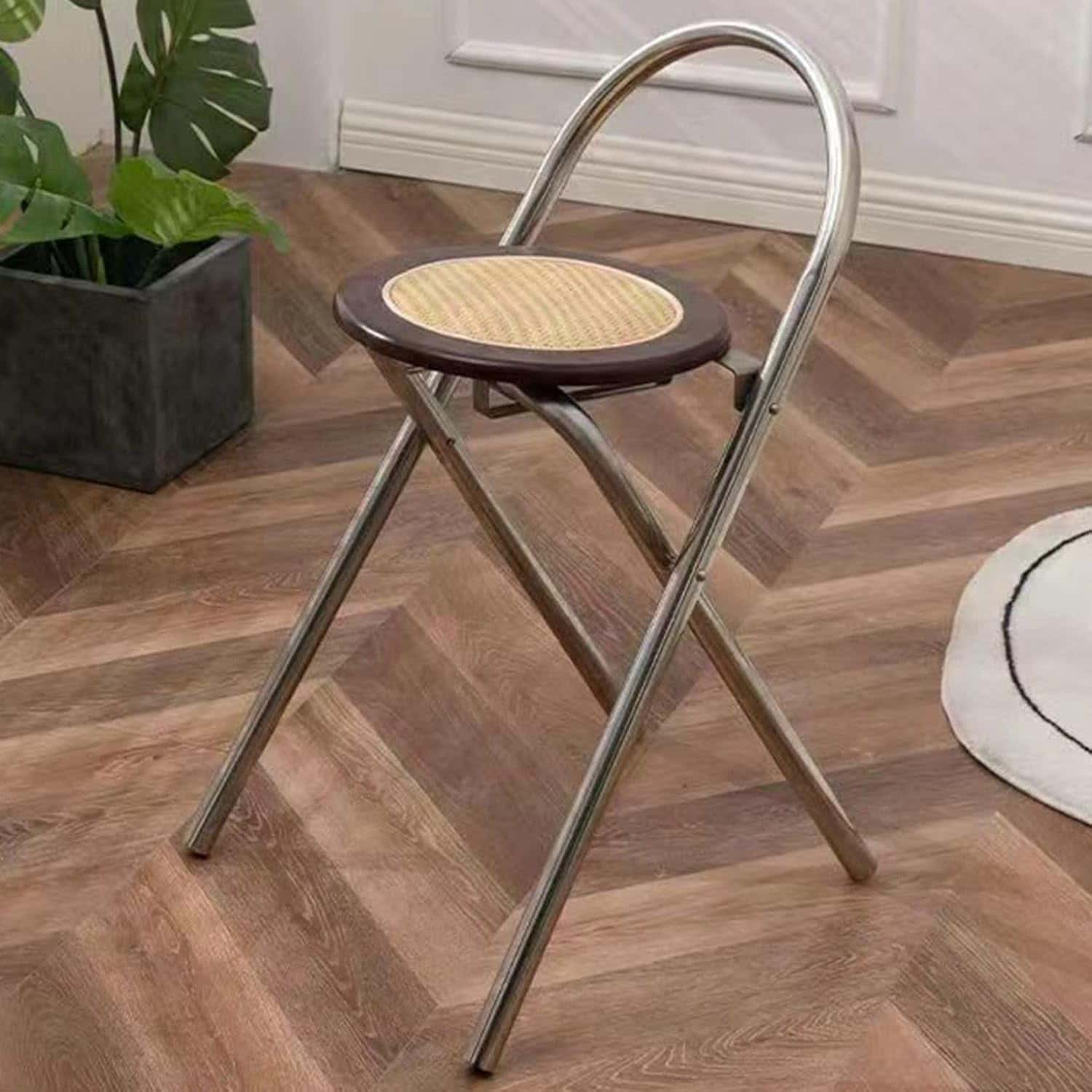 ラタン バーカウンターチェア 折りたたみ椅子 ハイスツール 座高50cm 背付き コンパクト収納 家庭用バー 喫茶店 ダイニングチェア 立不要