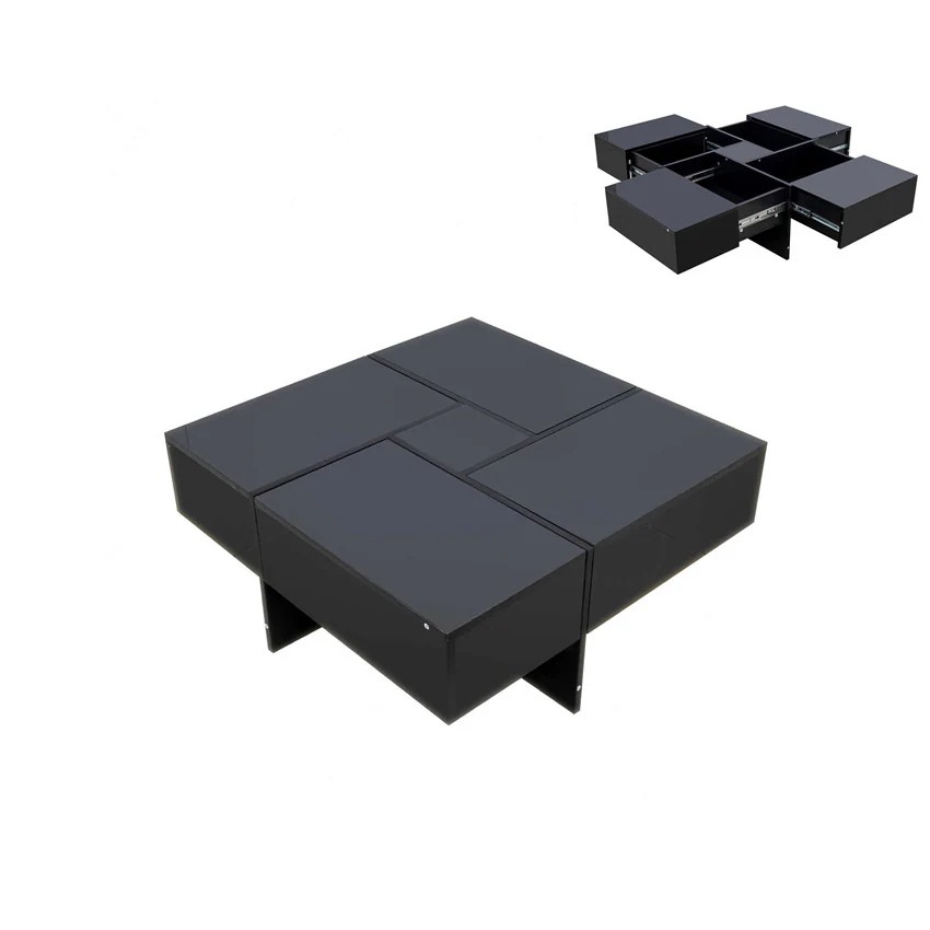 【日本国内出荷-3日で配達】ローテーブル センターテーブル 正方形 コンパクト収納 収納付き 隠す収納 引き出し 収納型 リビング用 幅80.5×奥行80.5cm×高さ35cm おしゃれDJYC192