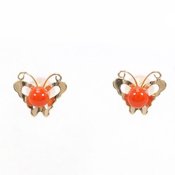 K18 18金 YG イエローゴールド ピアス サンゴ 総重量約0.5g ジュエリー 中古