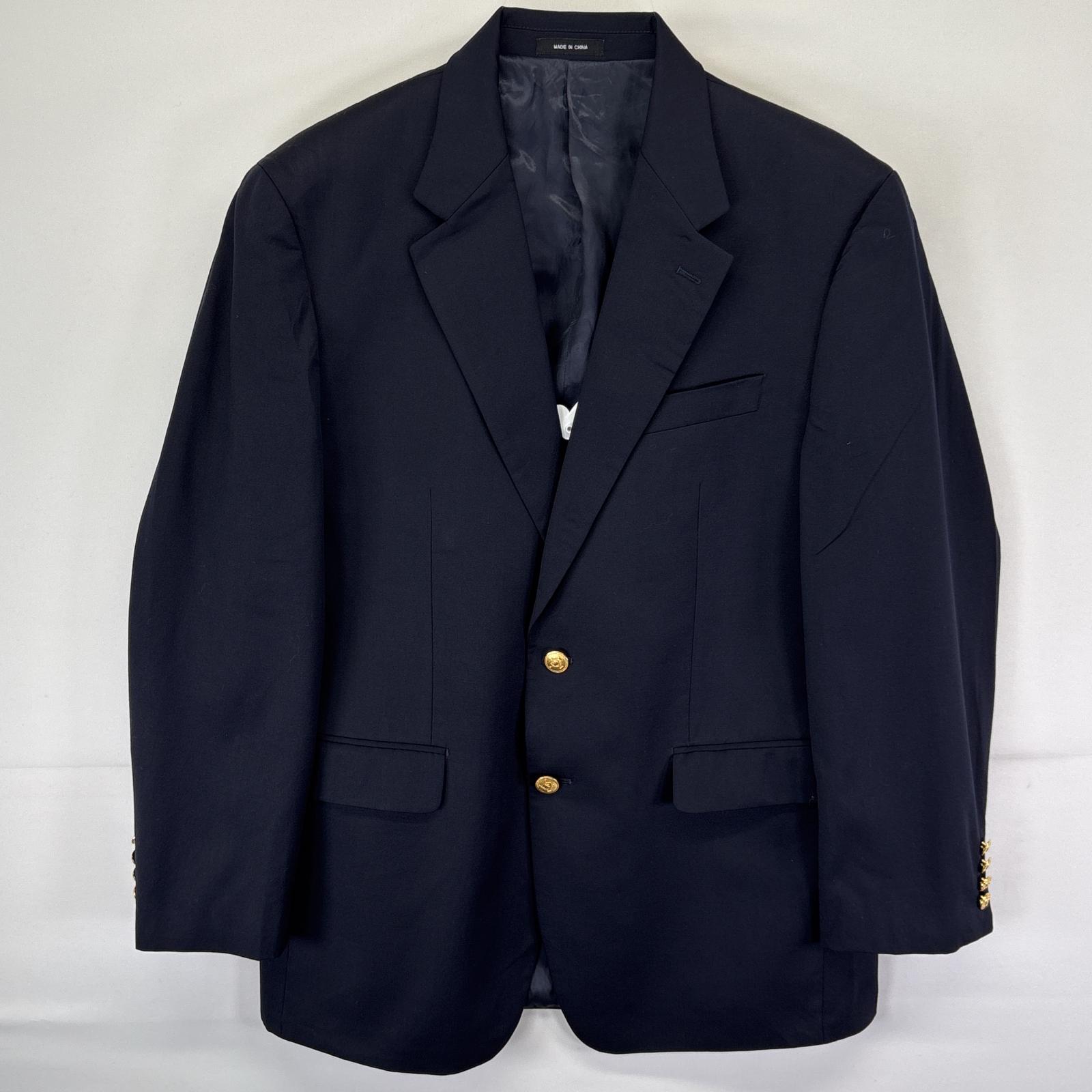 古着 テーラードジャケット スーツ ブレザー 金ボタン ウール 40R ブラック メンズ