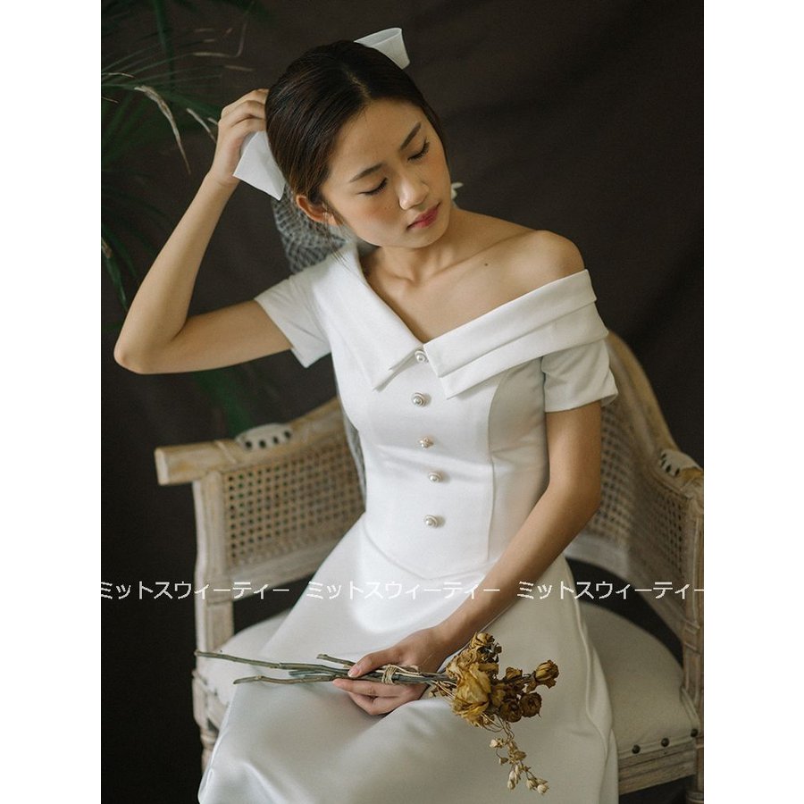 ウェディングドレス aラインドレス ウエディングドレス 二次会 花嫁 パーティードレス 披露宴 ブライダル 結婚式 ミディアム丈ドレス 演奏会 フォーマルドレス