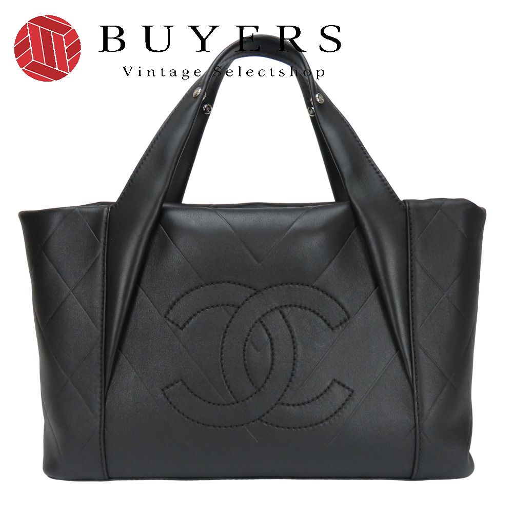 中古 トートバッグ V字ステッチ シェブロン レザー ブラック シルバー金具 11番台 ココマーク おしゃれ レディース 女性