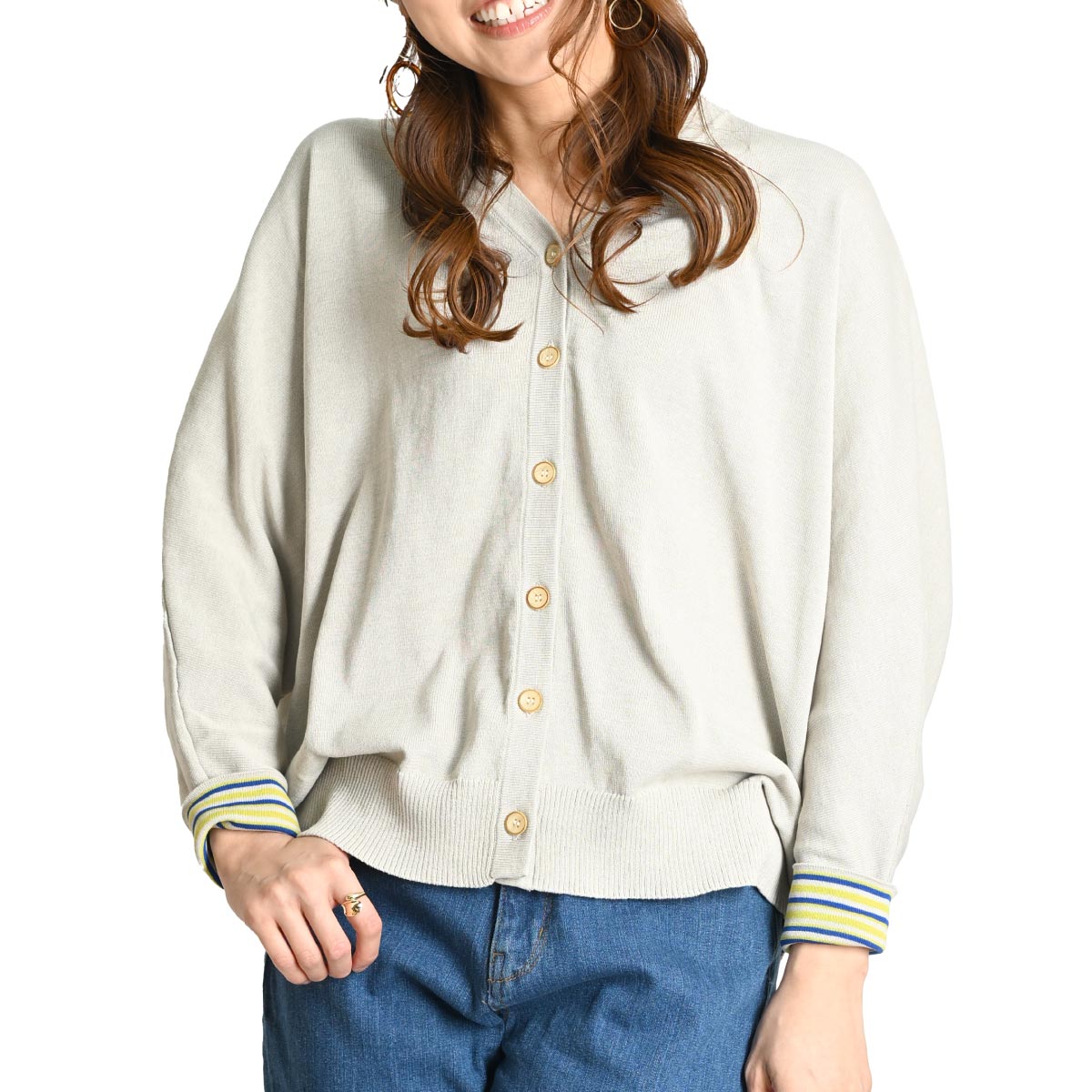 カーディガン レディース 春 夏 Vネック 長袖 洗える サマー ニット ニットカーディガン サマーカーディガン 無地 トップス ボーダー 柄 袖 ドルマンスリーブ 前開き 羽織もの 大きいサイズ ゆ