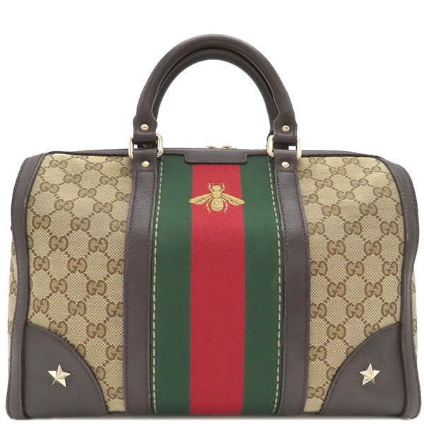 グッチ GUCCI 2WAYバッグ ウェブ ビー 2WAY ミニボストン GGキャンバス ベージュ×ダークブラウン ゴールド金具 茶 ハンドバッグ ショルダー シェリーライン ハチ 406868【中古