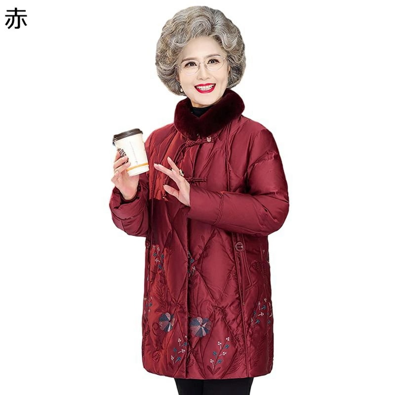 レディースダウンジャケット レディース ファー付き 刺繍 花 花柄 アヒル羽毛 長袖 秋 冬 パファージャケット アウター 快適 厚い 保暖保温 通勤通学 普段着 用 ファッション 職場 通勤 会社